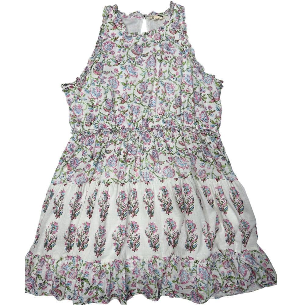 Celina Moon Floral Ruffle Mini Dress High Neck Long Sleeve XL Spring Cottage